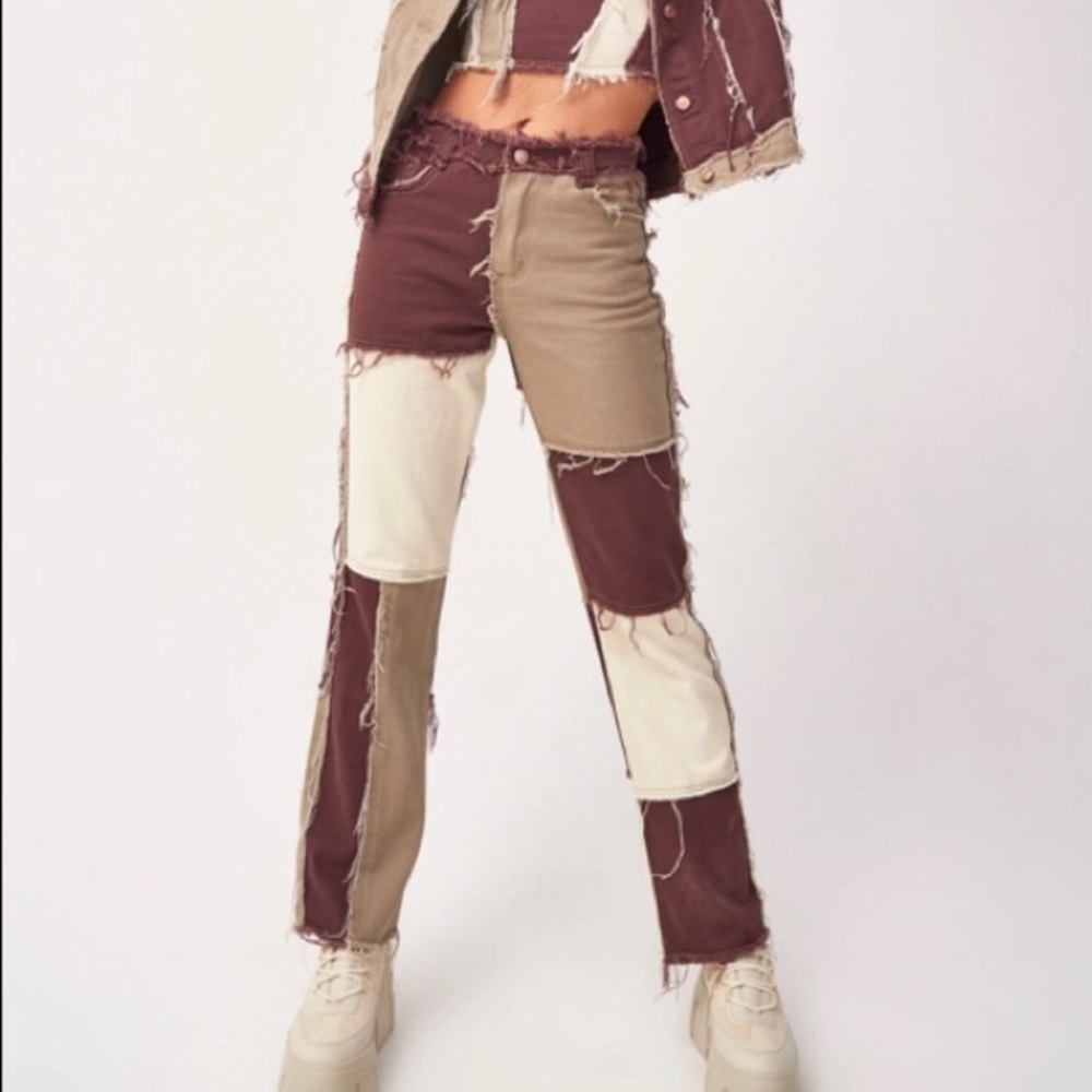 AUTHENTIC JADED LONDON BROWN PATCHWORK JEANS